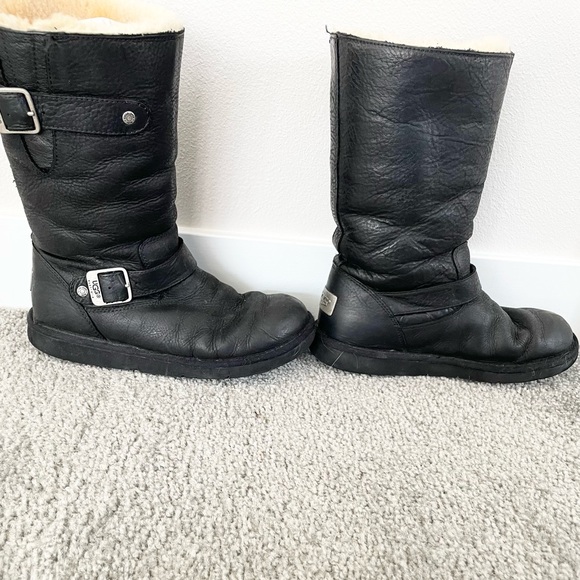 UGG Australian Kensington leather sheepskin biker boots fur lined size 7 - Picture 4 of 5